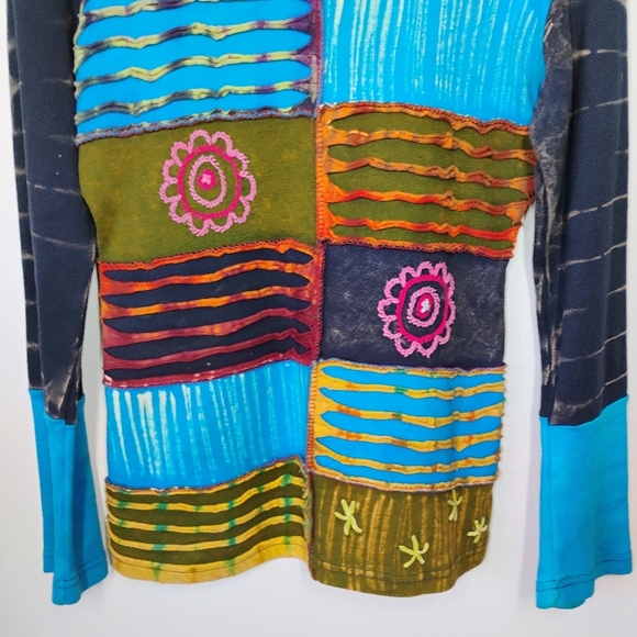 Collection Royal Boho Patchwork Top Womens Medium Long Sleeve Hippie Festival - Picture 2 of 9